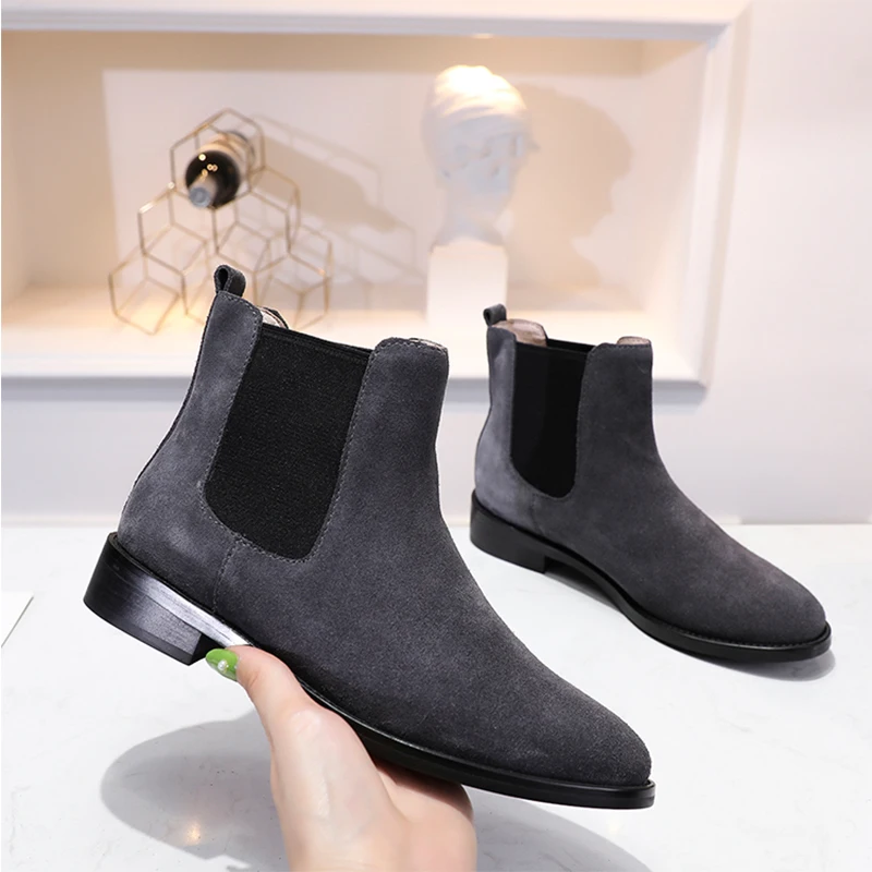 Женские ботинки челси на толстом каблуке короткие модные кожаные ботильоны в