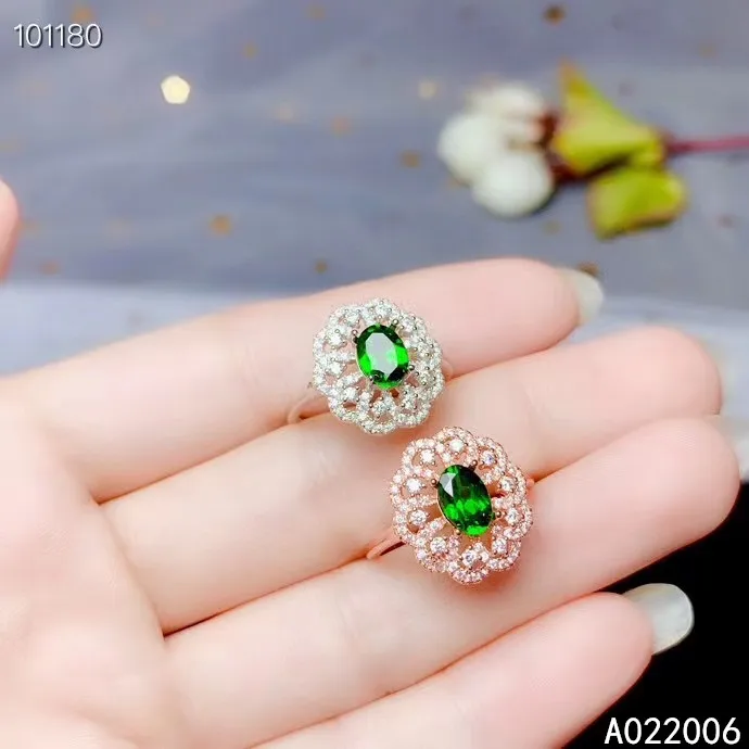 

KJJEAXCMY fine jewelry 925 sterling silver inlaid natural diopside ring delicate new female gemstone ring noble support test