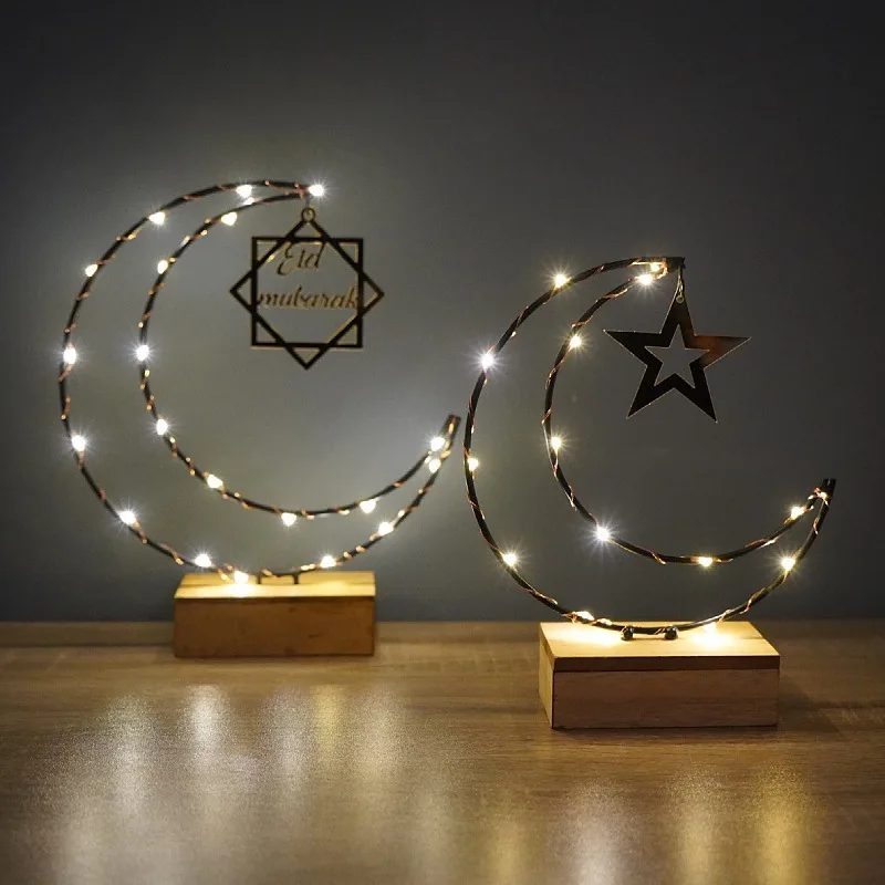 

Eid Mubarak Decorations For Home Eid Mubarak Decoration LED Moon Ornaments Ramadan Night Tabletop Ornaments Light