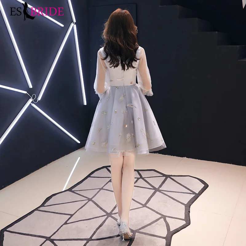 Элегантные коктейльные платья с вышивкой ES3261 ТРАПЕЦИЕВИДНОЕ короткое серое