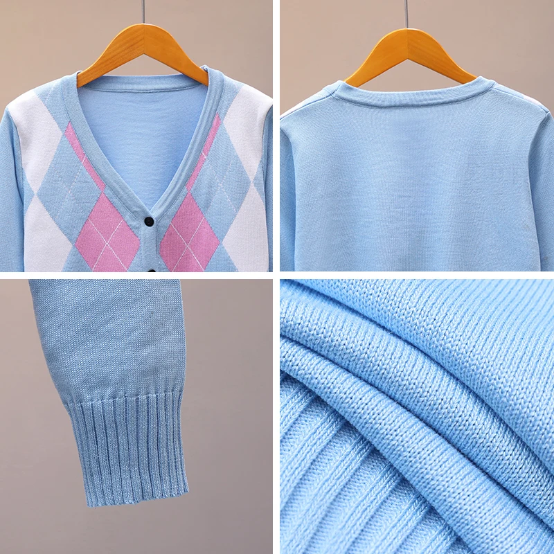 

Luxury Brand Designer Knitted Sweater for Women Vintage V Neck Color Matching Argyle Knitted Cardigan