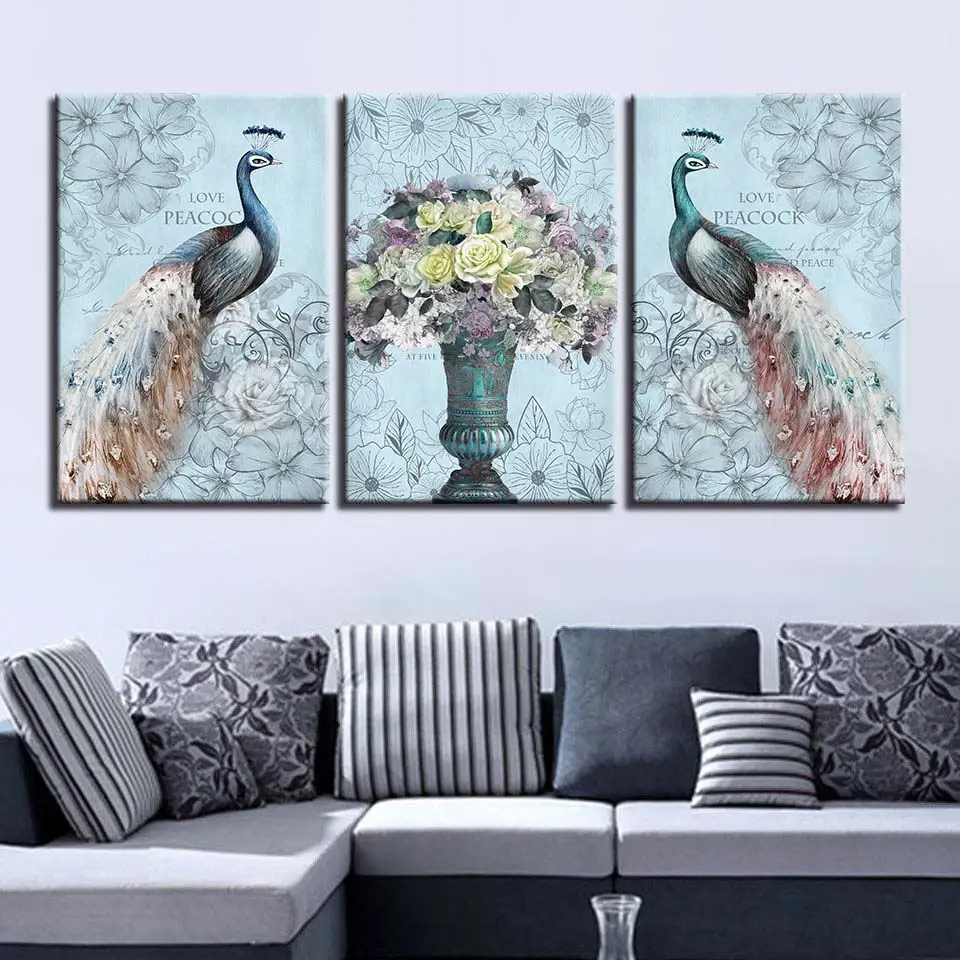 Животное ПАВЛИН олень волк ЛОШАДЬ Холст плакат настенная живопись садик печать