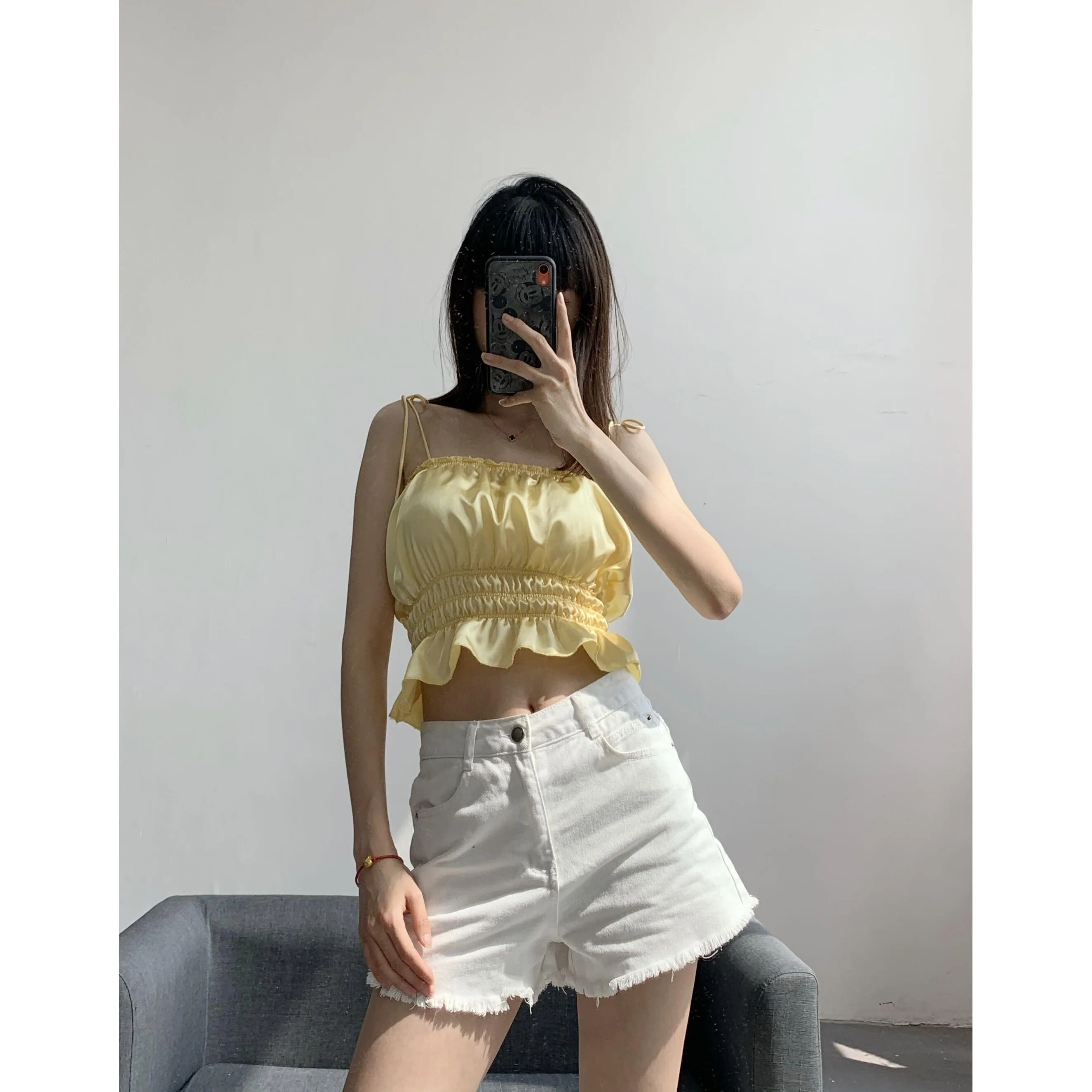 

Klacwaya women 2020 fashion solid lace-up camis elastic waist chic female casual style