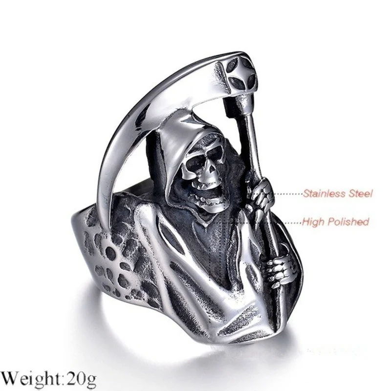 

2021 Retro Punk Men's Death Skull Ring High Quality Stainless Steel Hip Hop Rock Halloween Men's Jewelry Party Gift