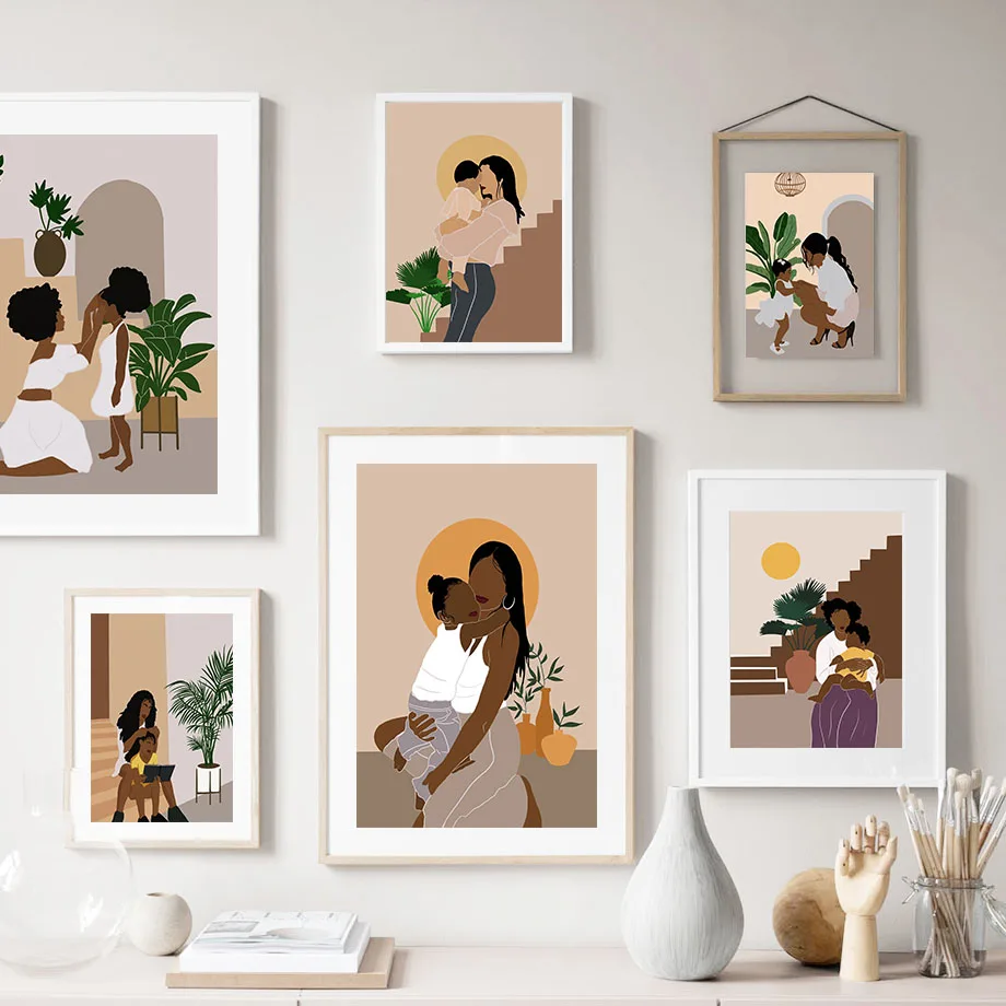 Абстрактные скандинавские плакаты и принты с милой девочкой мамой настенная