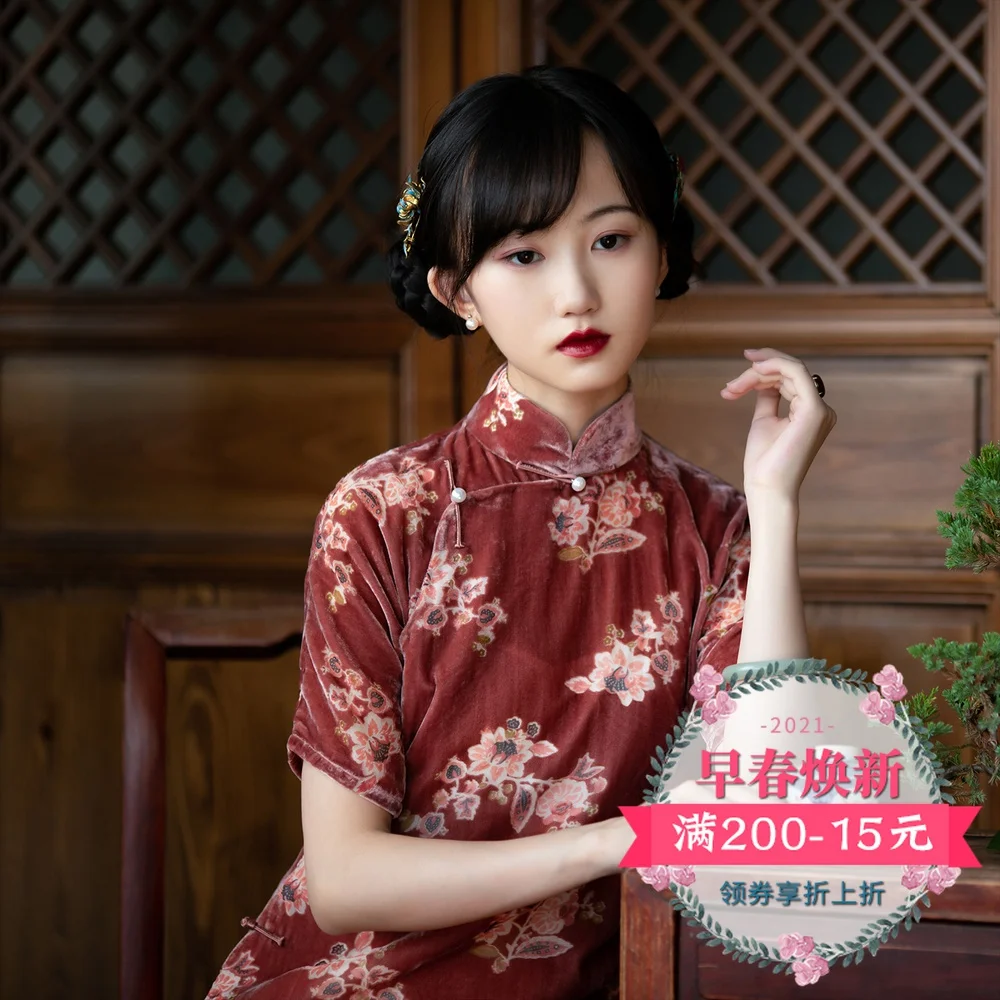 

ancient ways of the republic of China in paragraph velvet improved qipao dress of cultivate temperament young everyday