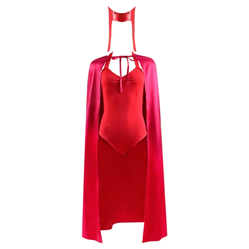 

Cossky Wanda Cosplay Costume Vision Scarlet Witch Red Jumpsuit Battle Suit Full Set