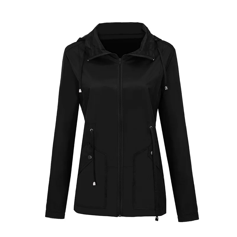 

Autumn and winter jacket rainproof hooded waist sports outdoor European American top women