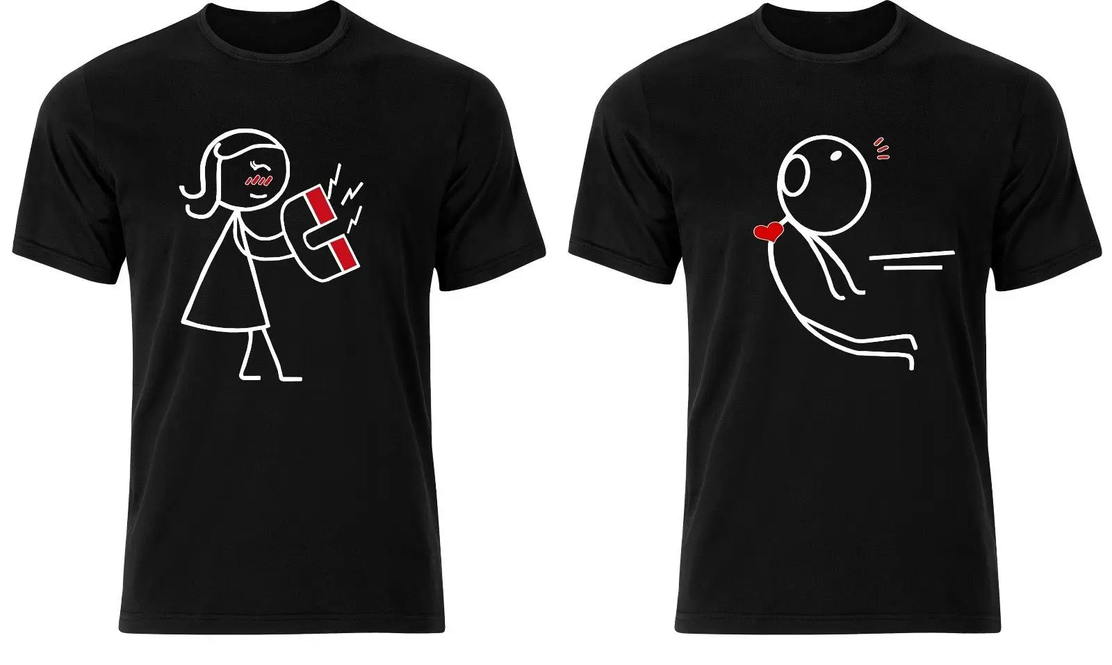 

Magnet Love Stick Figures Heart Funny Valentine 14 Couples Matching T Shirt Cartoon t shirt men Unisex New Fashion tshirt