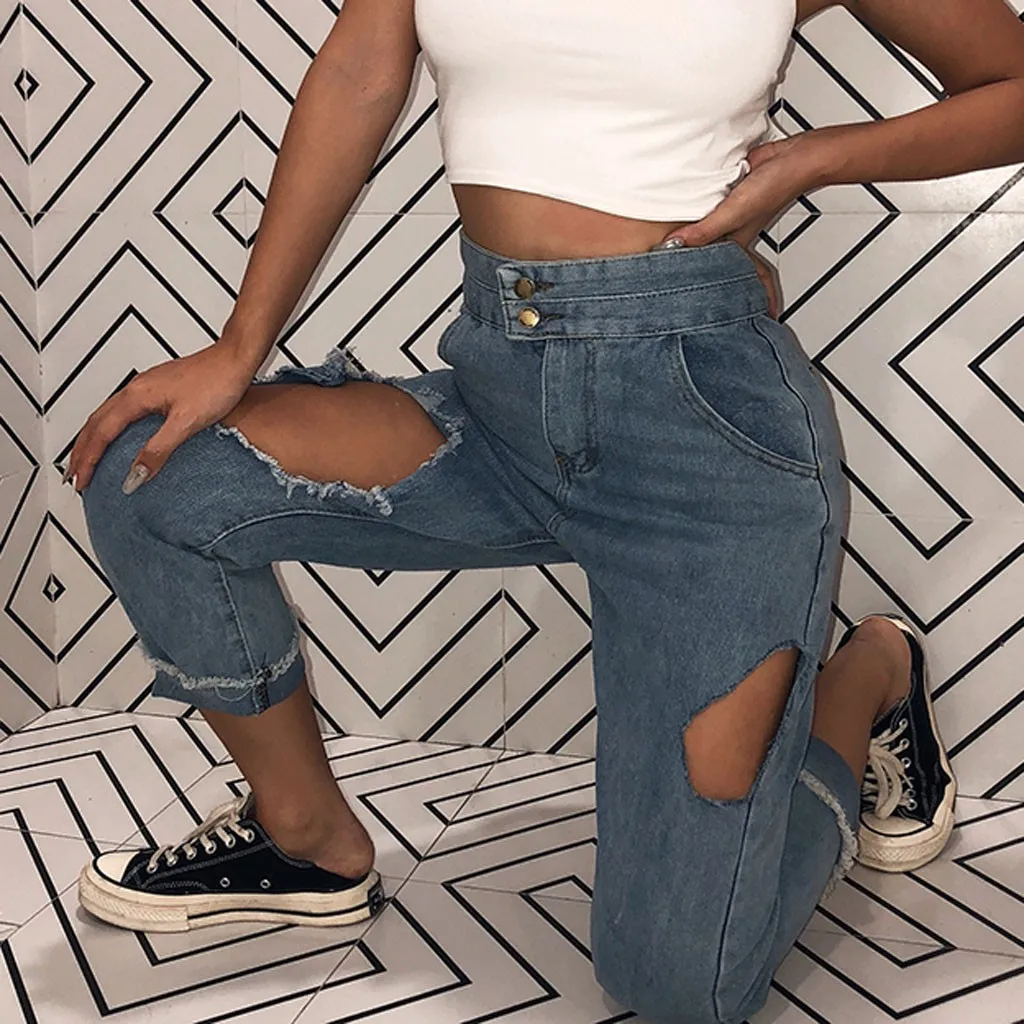 Женские рваные джинсы-бойфренды SAGACE винтажные свободные джинсы с высокой талией