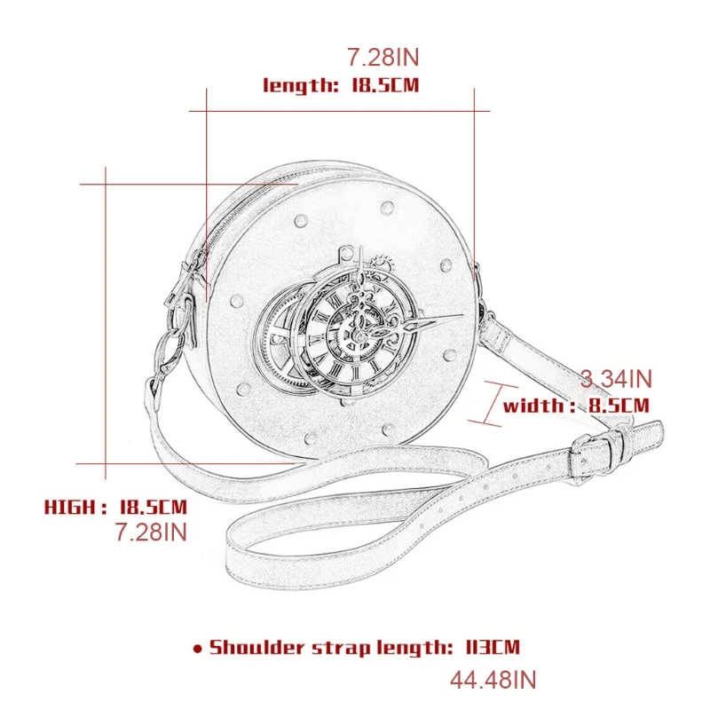 

Fashion Steampunk Chain Bag Round Vintage Clock Money Clutch Women Shoulder Bags Daily Ladies Casual Crossbody Purse