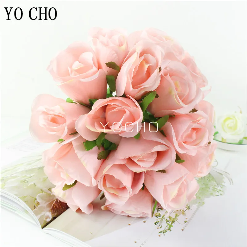 Йо Чо искусственный цветок Свадебный букет с 18 головками Шелковая Роза DIY