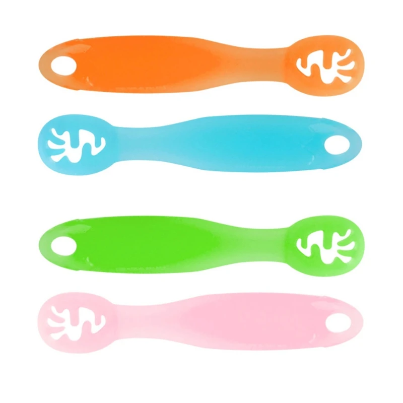 

2PCS Lovely Baby Learning Spoons Set Infant Toddler Anti-slip Feeding Training Utensils Tableware Silicone Teether
