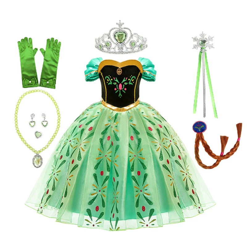 Birthday Party Costume Ball Children's day Special Frozen Princess Anna Dress Suit Green Cosplay Props