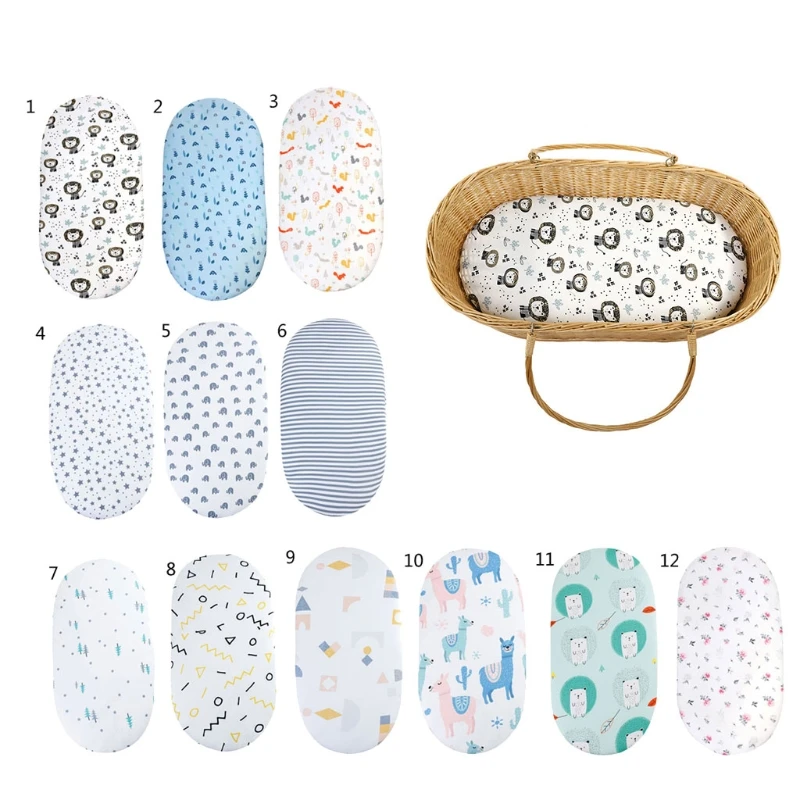 

Baby Moses Basket Bed Crib Care Pad Covers Print Fitted Sheet Soft Stretchy Craddle Sheets for Mattress Mat Cover Bedding