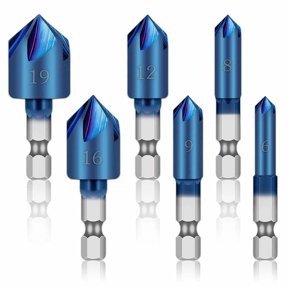 

Five edge chamfer six piece set blue nano coating hexagonal handle 90 degree chamfer knife