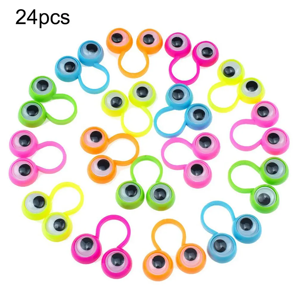 

24 Pieces Eye Finger Puppets Plastic Rings with Wiggle Eyes toy Favors for Kids Assorted Colors Gift Toys Pinata Fillers