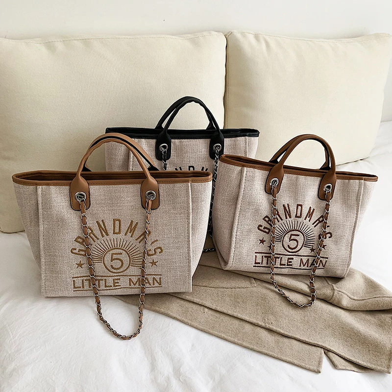 Женская сумка через плечо на молнии модные текста цепочка холста Ткань Сумки из