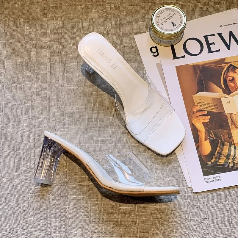 

Transparent High Heels Women Square Toe Sandals Summer Shoes Woman Clear High Pumps Wedding Jelly Buty Damskie Heels Slippers