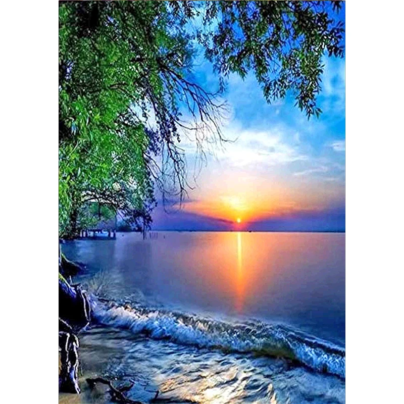 

5D DIY diamond painting sunset sea full of diamond embroidery landscape mosaic art painting rhinestone home decoration gift