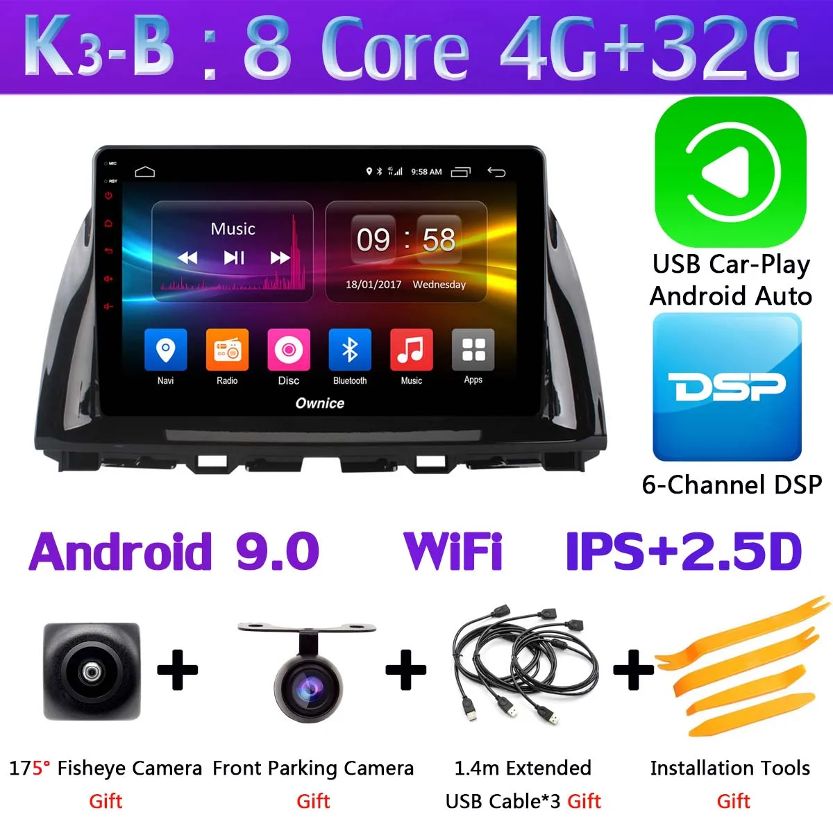 10," 360 ° панорамный автомобильный dvd-плеер на основе Android для Mazda CX-5 CX5 CX 5 2013 Автомобильный gps Радио Стерео ADAS DSP CarPlay - Цвет: K3-B-CarPlay