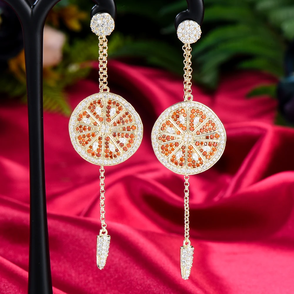 

missvikki Vintage Luxury Gorgeous Orange Lemon Pendant Earrings For Women Bridal Wedding Girl Daily Surper Jewelry High Quality