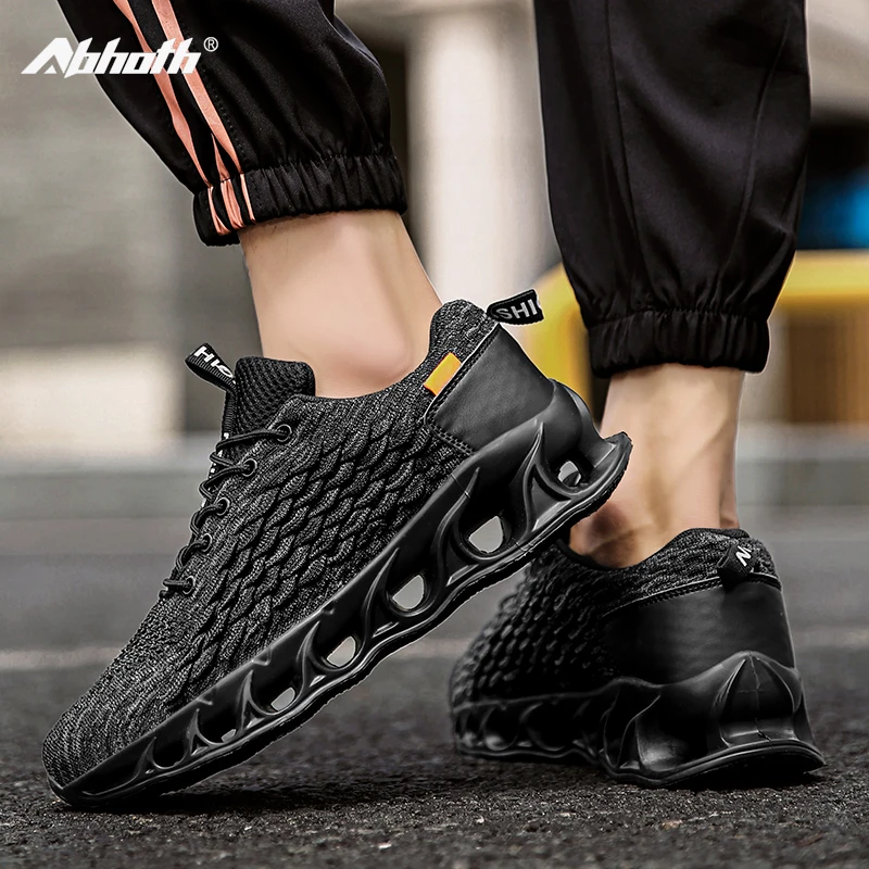 

Легкие мягкие мужские кроссовки Abhoth Zapatillas, дышащие летающие тканые кожаные комбинированные кроссовки, повседневная мужская спортивная обу...