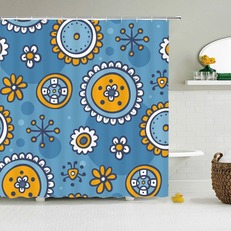 Shower curtain Waterproof Polyester fabric 3D Bath Geometric Flower for Bathroom Long 180*200cm | Дом и сад