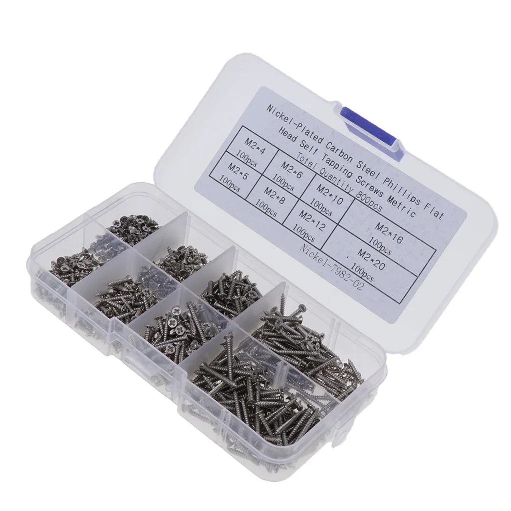 

800Pcs M2 Sheet Metal Screws Pan Head Phillips Self Tapping Screws