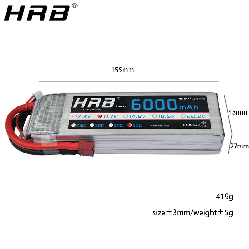 Аккумулятор HRB Lipo 3S 11 1 В 6000 мАч 50C XT60 XT90 Deans T EC5 Female для вертолета Traxxas Trex самолета