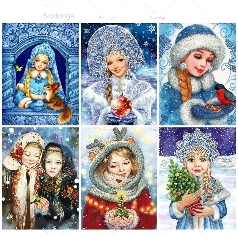 

Cross Stitch Kit Diamond Painting Girl Rhinestones Art Full Square Round Drill Embroidery Christmas Portrait Diy Home Decor