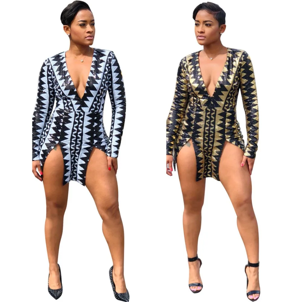 2018 зимние женские платья с v-образным вырезом украшенное пайетками полосатый