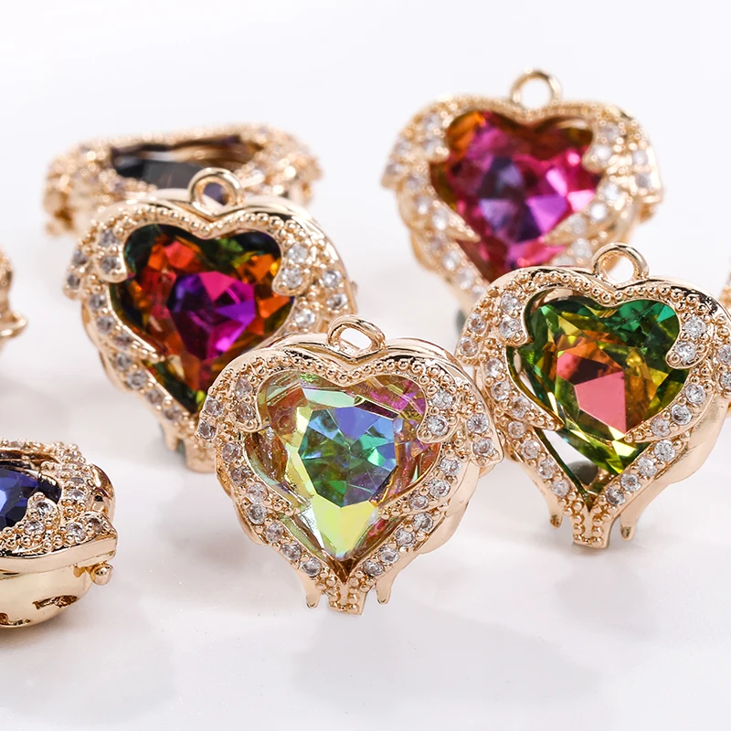 

22 Colors 15MM 5Pcs/Pack K9 Heart Pendant /Earring Making Findings Necklace Trims High Quality Rhinestone Handmade Crafts Heart