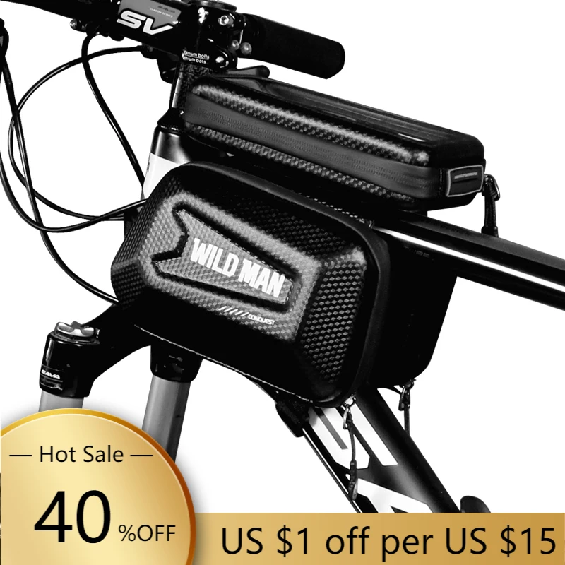 

WILD MAN Bike Top Tube Bag MTB Front Frame Handlebar Bicycle Bags Waterproof Touch Screen Mobile Phone Bag For Cycling Accessory