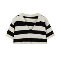 fashion 2021 summer vintage striped knitwear women pullover loose short sleeved sweater v neck sexy sweaters e girl crop tops