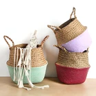 Домашние бамбуковые корзины ручной работы Boho для хранения гзряного белья, плетеные Лоскутные плетеные корзины из ротанга для морских водорослей, плетеные корзины