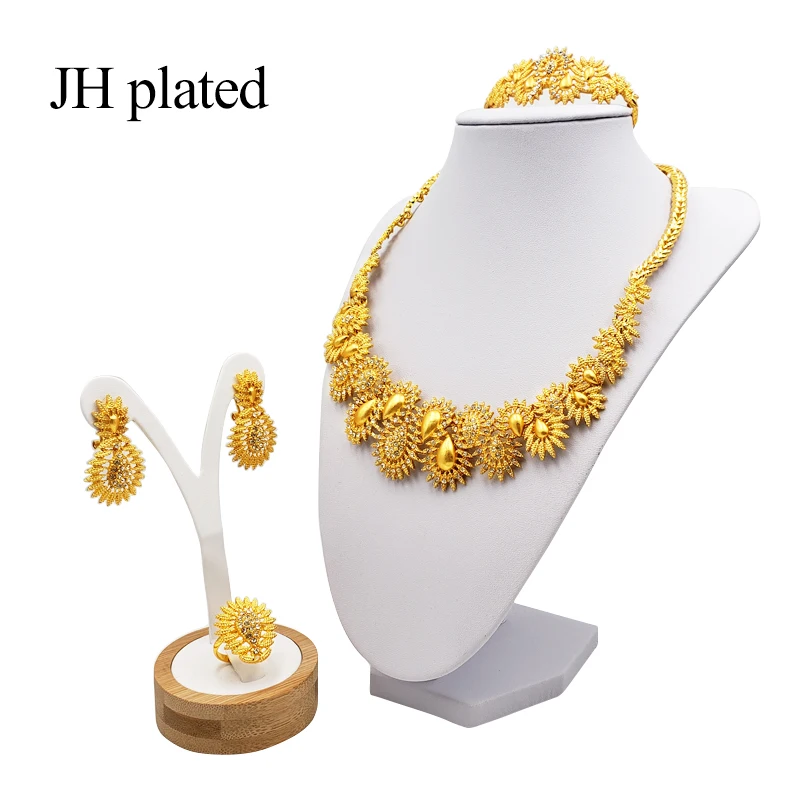JHplated, женские Роскошные Ювелирные наборы из Дубаи, золотой цвет, Индия, Нигерия, африканские ювелирные аксессуары, свадебные ювелирные изделия, подарок