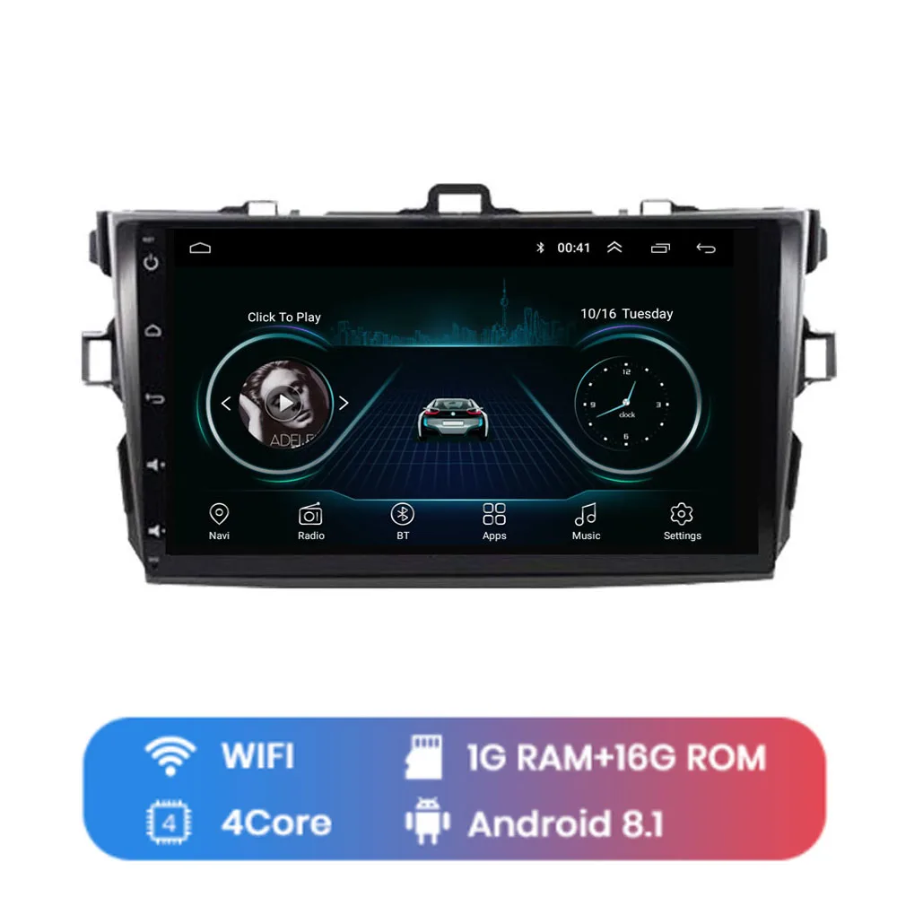 " 4G LTE Android 8,1 Fit TOYOTA Corolla 2007 2008 2009 2010 2011 2012 Мультимедиа Стерео DVD плеер автомобиля навигация GPS радио - Цвет: WIFI (1G 16G)