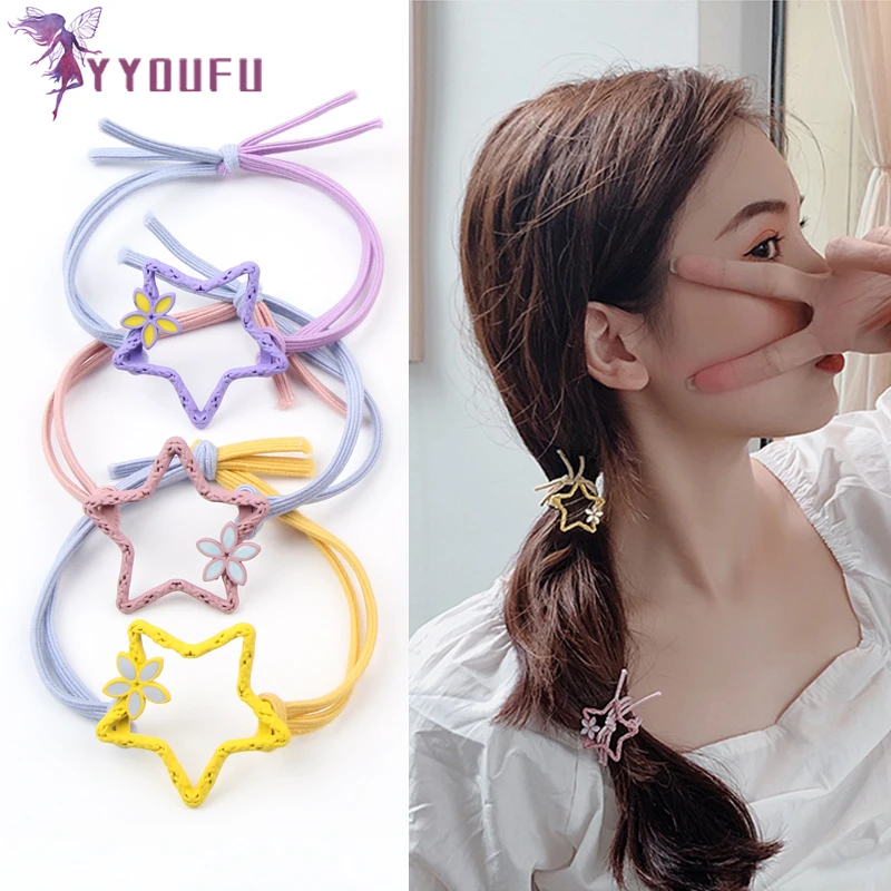 YYOUFU Woman Cute Candy Color Scrunchies Girls Star Elastic Hairband Korean Version Rubber Band Head Rope Hair Accessories | Детская