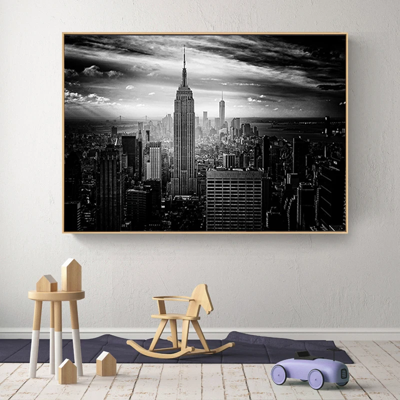 Черно-белое здание Нью-Йорк Манхэттен холст живопись постеры и печать
