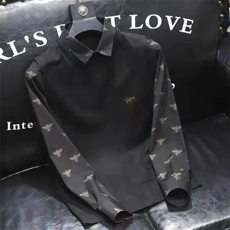 

Новое поступление 2022, мужской черный пуловер, Высококачественная Роскошная Модная рубашка с лацканами и длинными рукавами, свитер в стиле п...