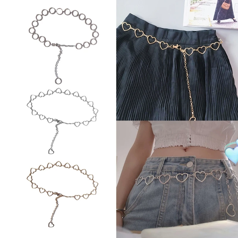 

41 Inch Women Girls Retro Circle Heart Shaped Metal Waist Belt Classic Jewelry Tassel Adjustable Body Belly Chain for Dress