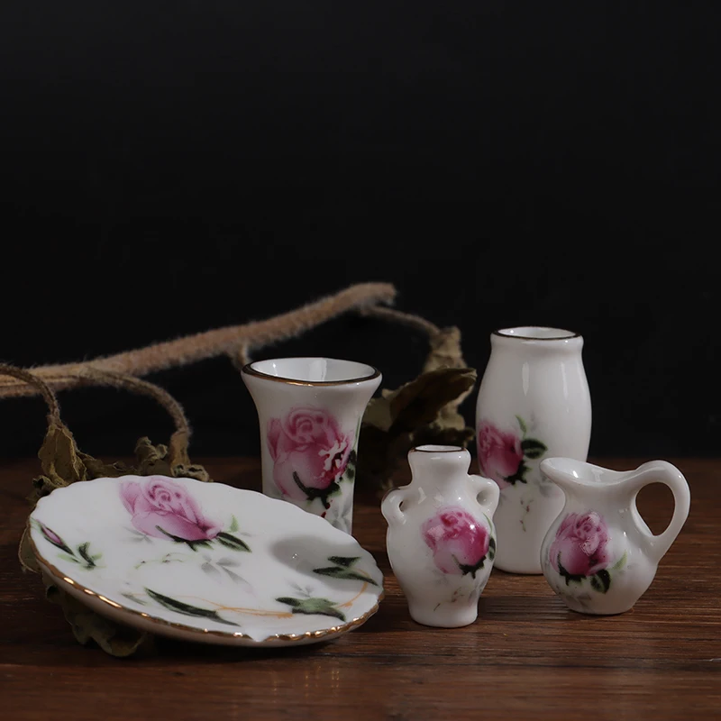 

Миниатюрные керамические вазы разных форм с цветочным узором, 1 шт., тарелки для кукольного домика Миниатюрные аксессуары