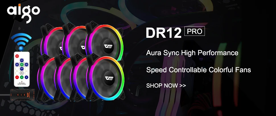 Aigo DR12 120 мм кулер вентилятор двойной Aura RGB PC Вентилятор охлаждения для компьютера бесшумный игровой чехол с ИК-пультом дистанционного управления am3 am4