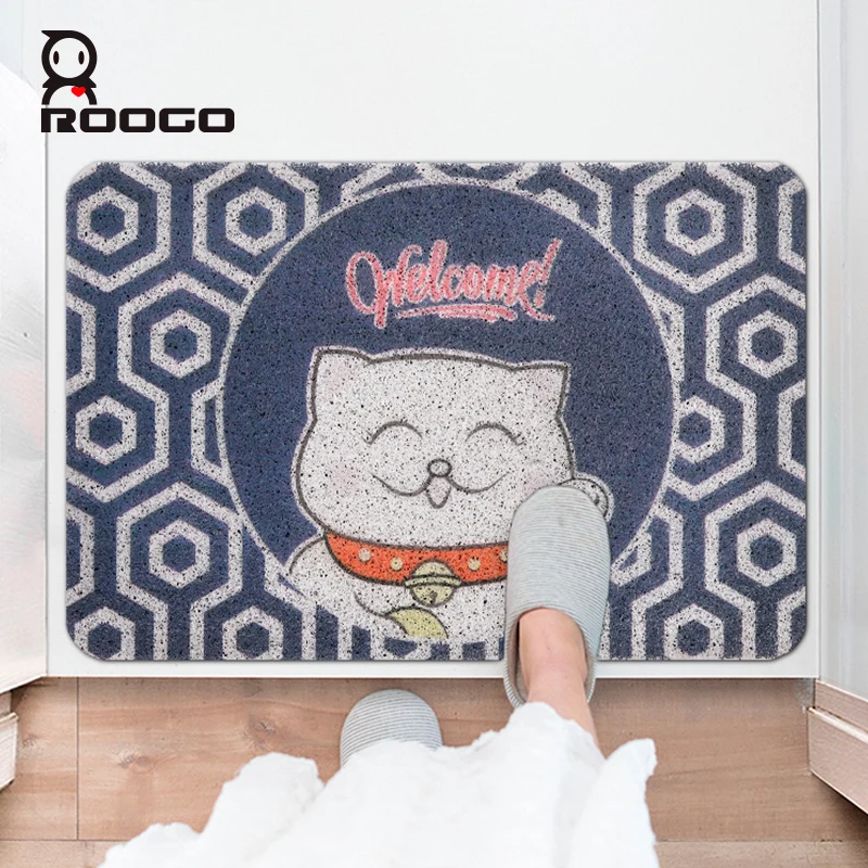 

Roogo Cartoon Super Water Absorption Anti-slip Door Mat Bathroom Hallway Safe Modern Style Lucky Cat High Quality Gate Pad