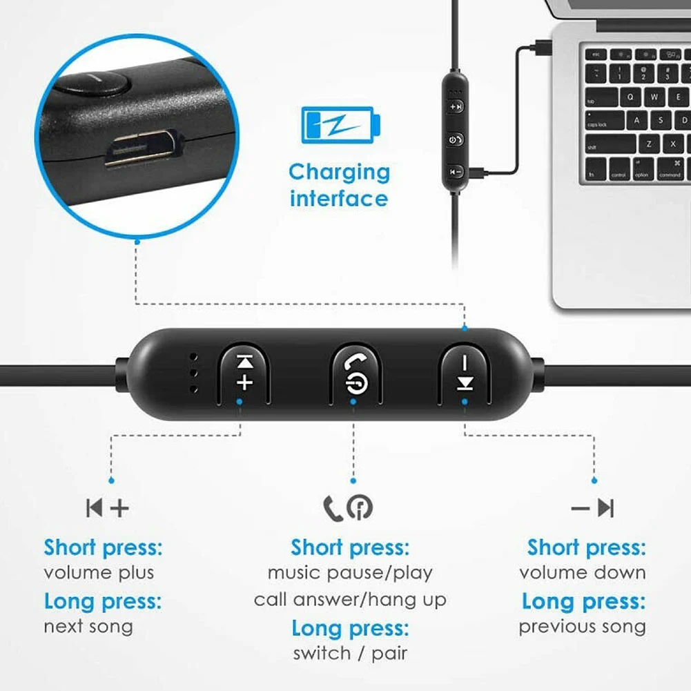 Спортивные наушники Bluetooth магнитные для бега гарнитура с микрофоном бас