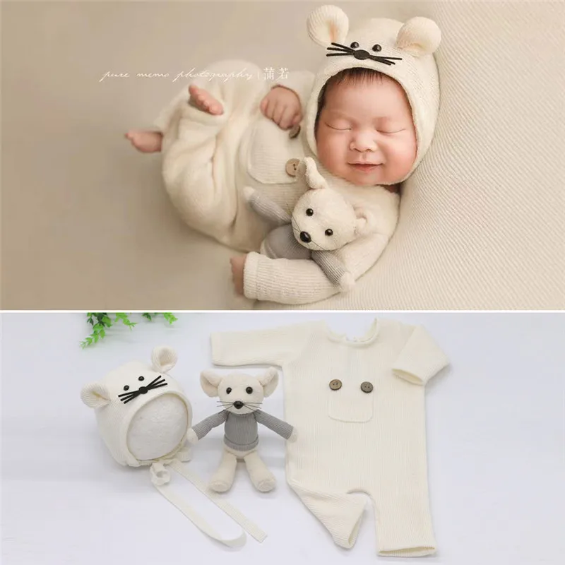Conjunto de 3 unids/set de trajes de punto hechos a mano para beb&eacute;, accesorios de fotograf&iacute;a para beb&eacute;, ropa de fotograf&iacute;a para reci&eacute;n nacido-3