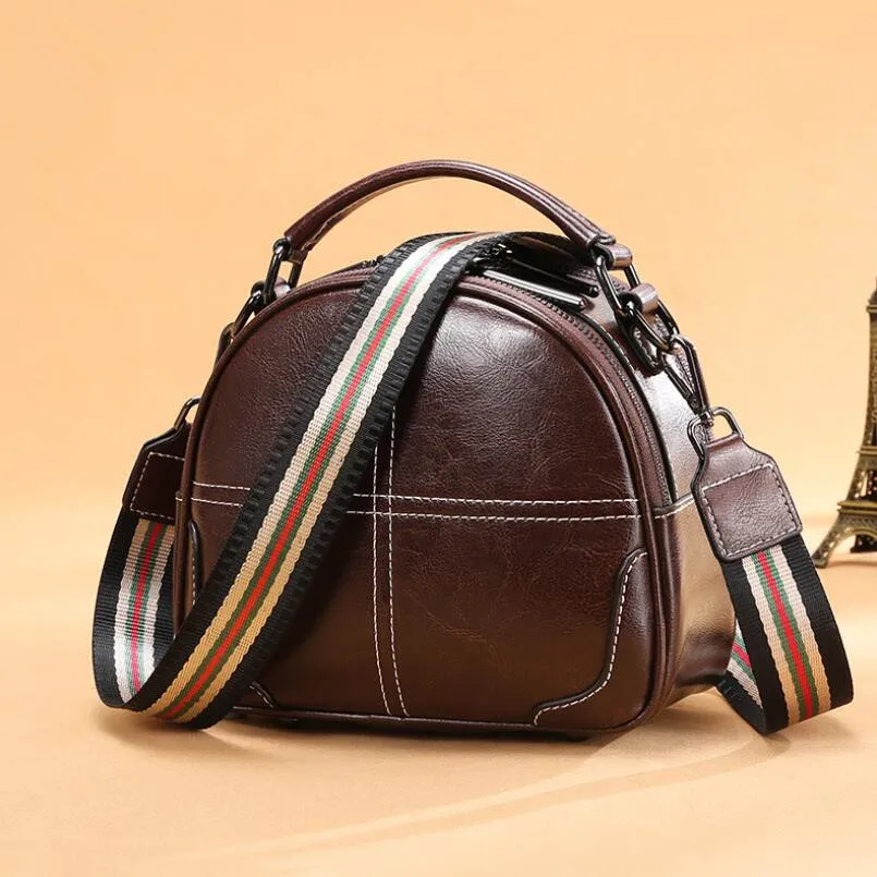 

2021 Luxury Brand Designer Women Genuine Leather Handbags Double Straps Shoulder Messenger Bag Lady Popular Round Crossbody Bags