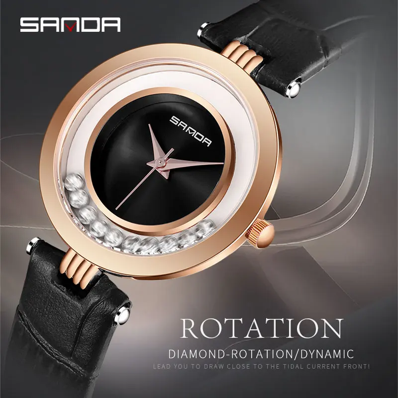 

2019 SANDA Simple Rhinestone Watches Women Fashion Dress Ladies Watches Small Bracelet Leather Female Clock relogio feminino 245