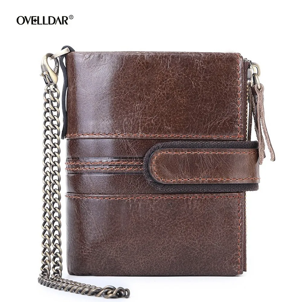 

RFID Anti Theft Brush Wallet Leather Multi-function Buckle Double Zipper Retro Crazy Horse Leather Wallet Casual Zero Wallet